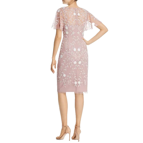 Adrianna Papell Embellished Dress Flutter Sleeve Cocktail Party Beaded Pink Sz 6 - Picture 3 of 16